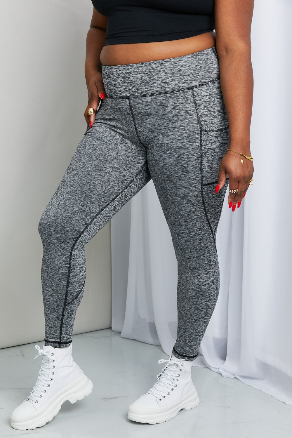 Rae Mode Full Size Heathered Wide Waistband Yoga Leggings